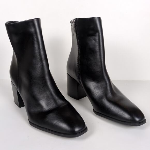 NORDSTROM Vanna Heeled Ankle Bootie Black Leather Side Zip Square Toe Women's 8 - Picture 2 of 8